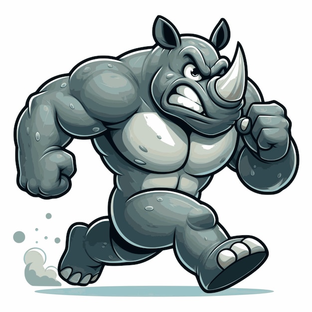 Cartone animato di rinoceronti arrabbiati su sfondo bianco