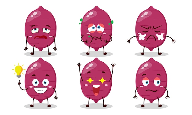 cartone animato divertente di patate dolci con diverse espressioni illustrazione di progettazione