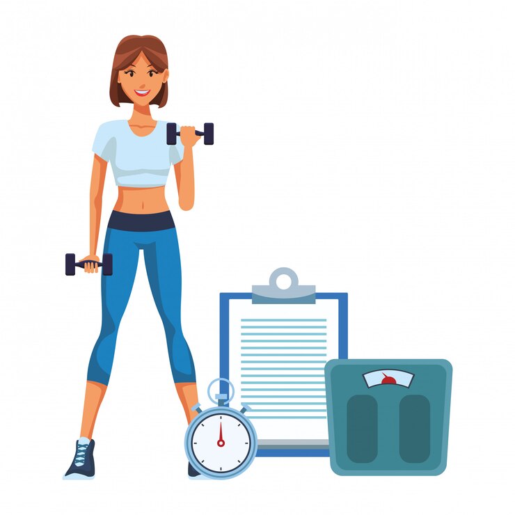 Vettore cartone animato donna fitness