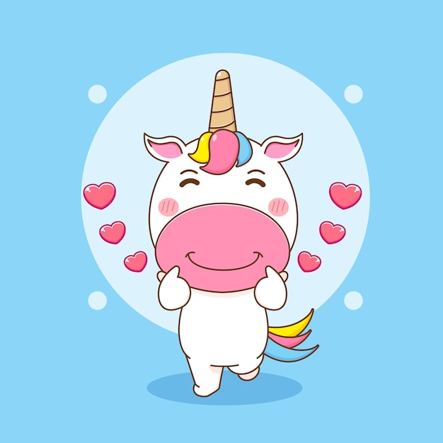 cartone animato, illustrazione, di, carino, unicorno, proposta, amore, finger