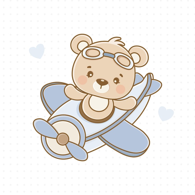 Cartone animato in stile kawaii di orsacchiotto aviatore orsacchiotto aviatore