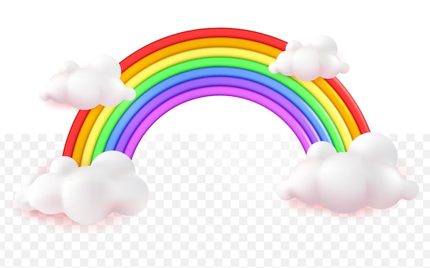 Cartone animato realistico colorato arcobaleno 3d su sfondo bianco trasparente