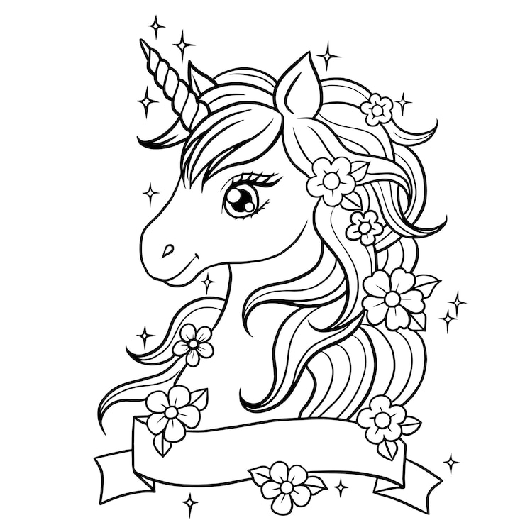 cartone animato unicorno cavallo carino animale doodle kawaii anime pagina da colorare carino illustrazione clip