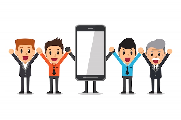 cartone animato uomini d&#39;affari e carattere smartphone