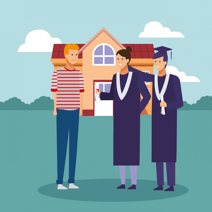 Vettore cartoni animati di laurea degli studenti