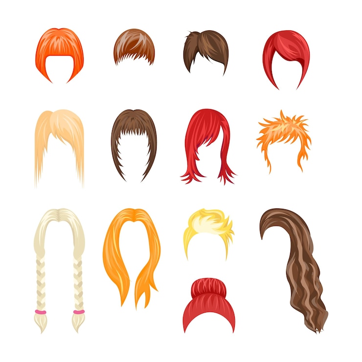 Vettore cartoon acconciature donna vettore impostato