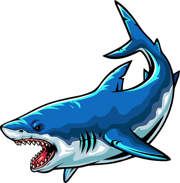Vettore cartoon arrabbiato mascotte squalo blu