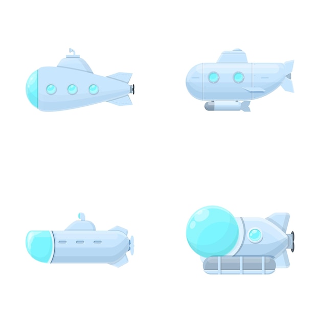 Cartoon bathyscaphe icone set cartoon vettore Bathyscaphe giallo infantile