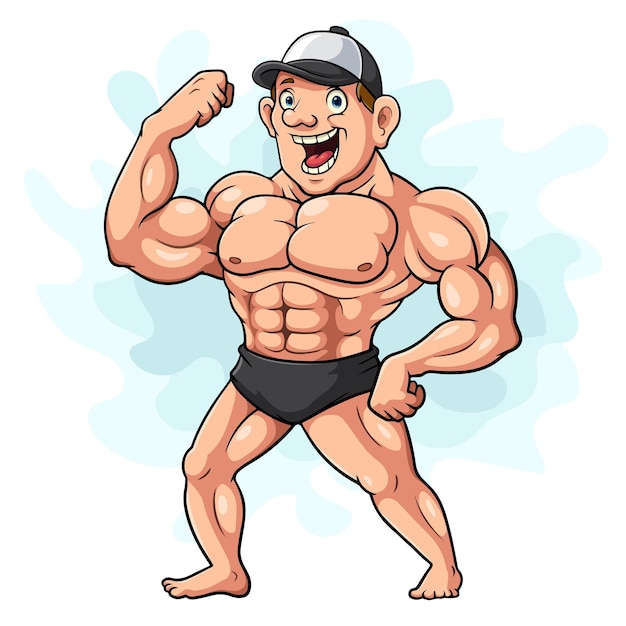 Cartoon Bodybuilder isolato su sfondo bianco