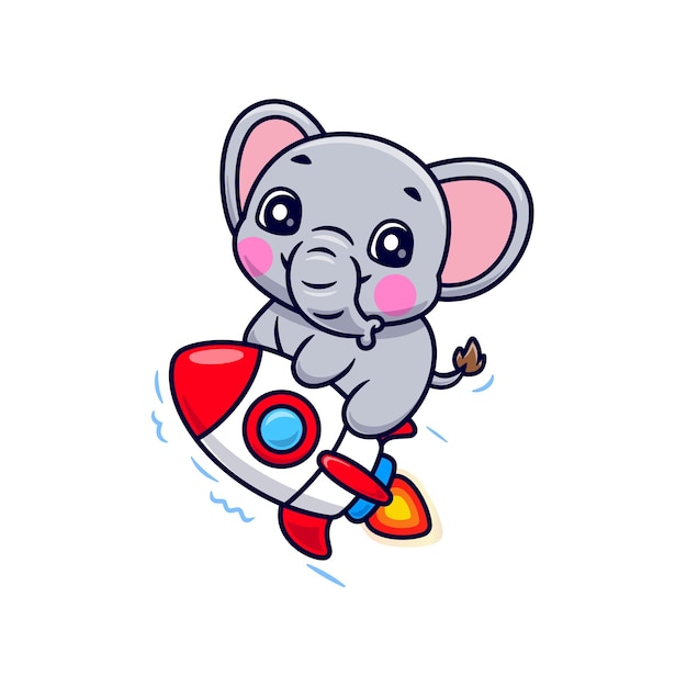 Cartoon carino Elefante a cavallo Illustrazione di razzo volante Icona Animali vettoriali Tecnologia