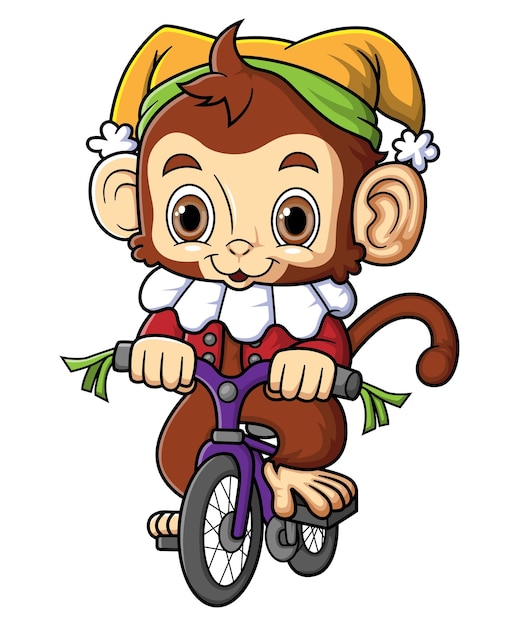 Cartoon carino scimmia circo in bicicletta