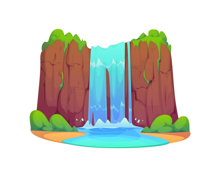 Vettore cartoon cascata d'acqua cascata vettore collina rocciosa