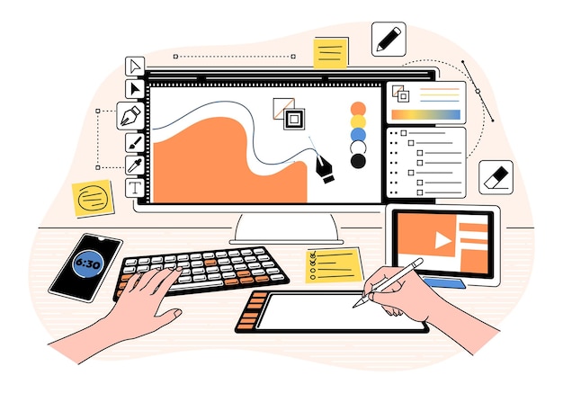 Cartoon Color Designer Working Concept Vector (designer di colori di cartoni animati)