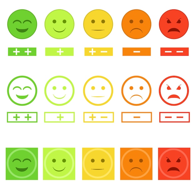 Cartoon Color Smiley Icons Set Feedback Concept Rating Element Flat Design Vector illustration of Different Mood Icon