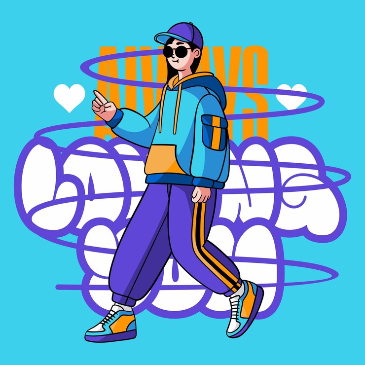 Vettore cartoon comic girl dance streetwear tipografia illustrazione