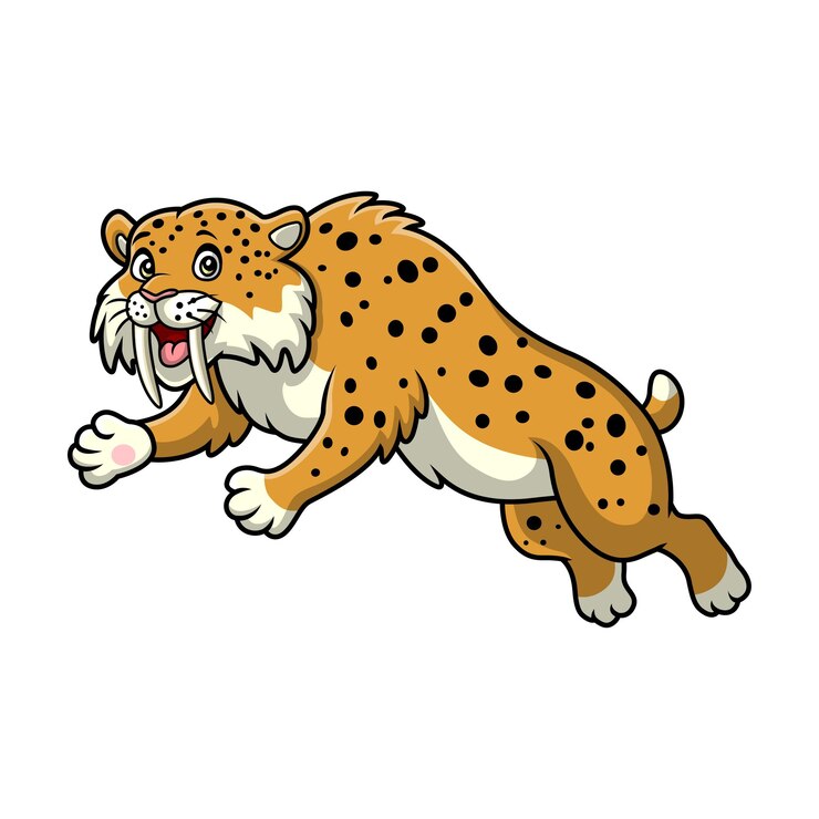 Cartoon del smilodone su sfondo bianco