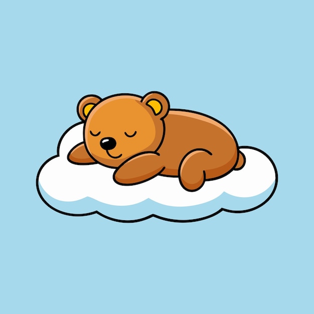Cartoon dell'orso carino che dorme sulle nuvole