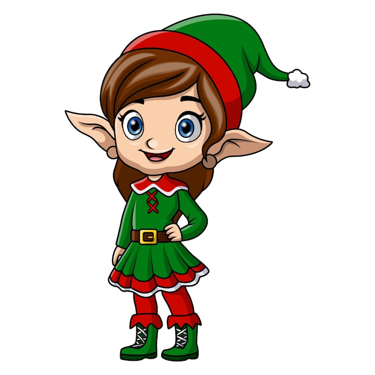 Vettore cartoon della ragazza elfo di natale carino