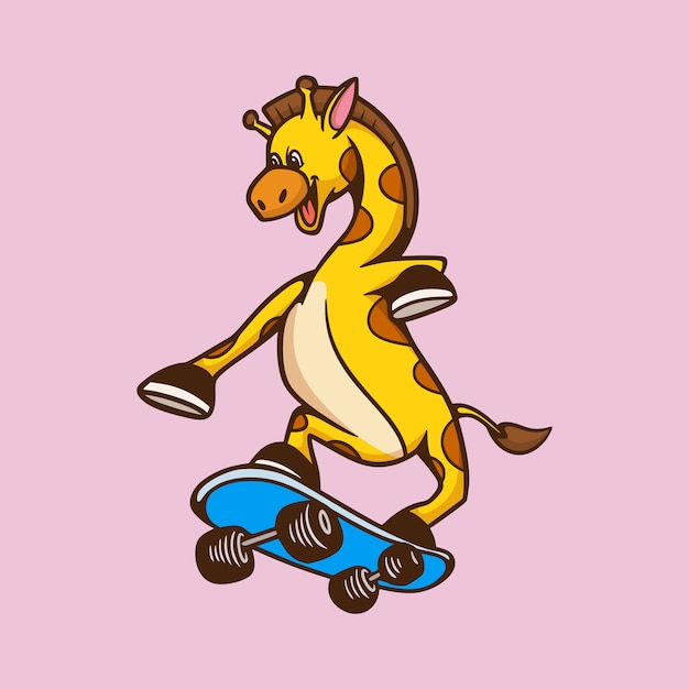 Cartoon design animale giraffa skateboard carino logo mascotte