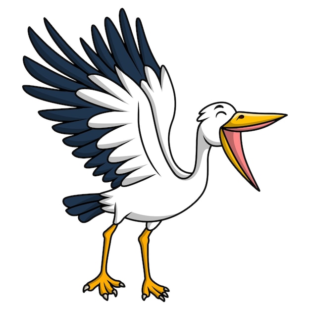 Cartoon di cicogna carina su sfondo bianco