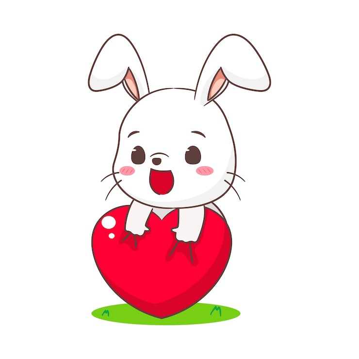 Vettore cartoon di un coniglio carino che tiene in braccio un cuore d'amore personaggio di coniglio adorabile kawaii concept design di animali