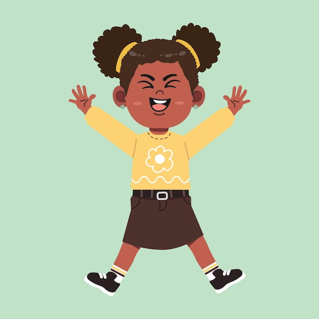 Cartoon di una bella ragazza nera africana con i capelli afro eccitata e felice