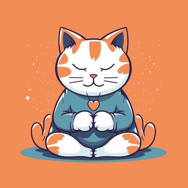 Cartoon divertente gatto mascotte meditando illustrazione vettoriale concetto di carattere icona animale isolato