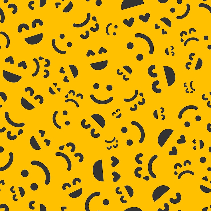 Vettore cartoon facce con emozioni modello senza cuciture con diverse emoticon su sfondo giallo illustrazione vettoriale