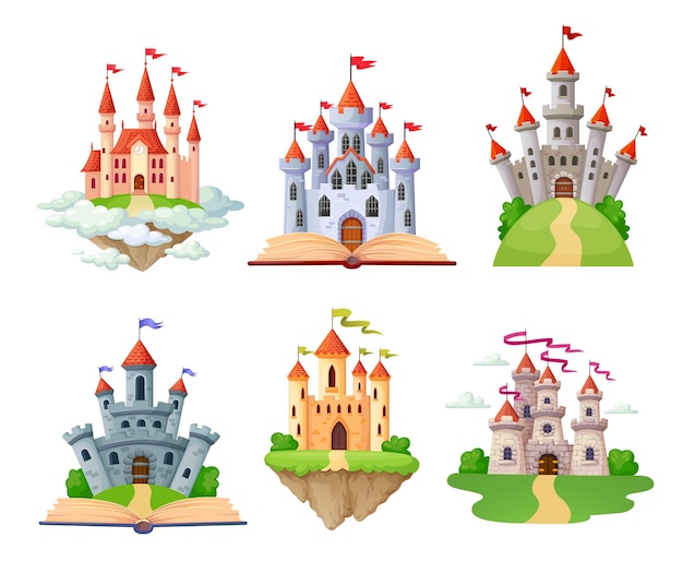 Cartoon fantasy castelli fiabe palazzo torri