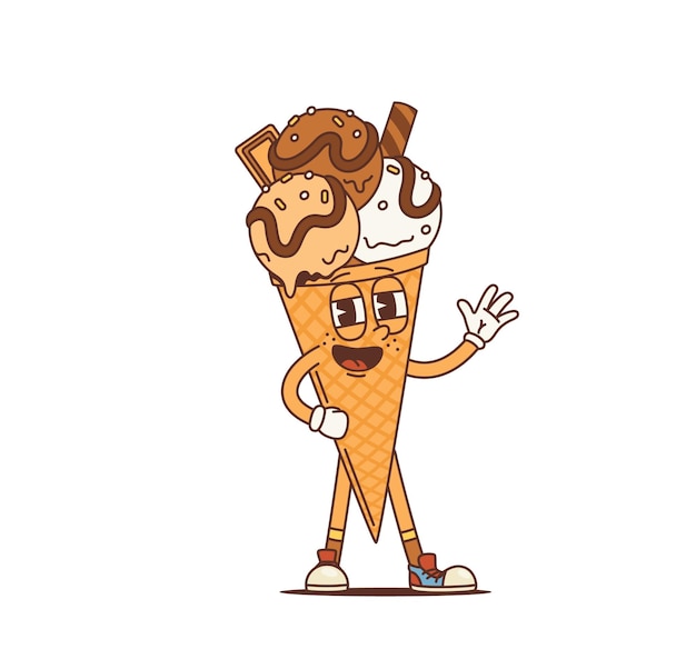 Cartoon gelato groovy personaggio dessert estivo
