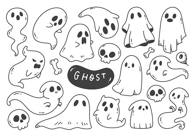 Cartoon Ghost Doodle vettore isolato su sfondo bianco