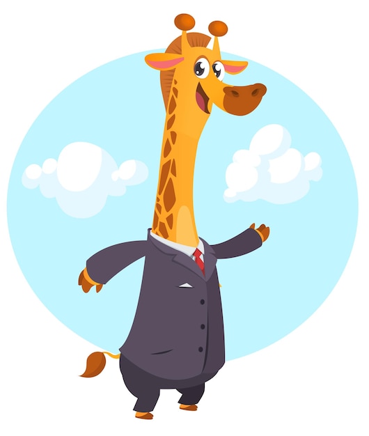 Cartoon giraffa vestita in tuta da ufficio che presenta Illustrazione di arte vettoriale Imprenditore giraffa
