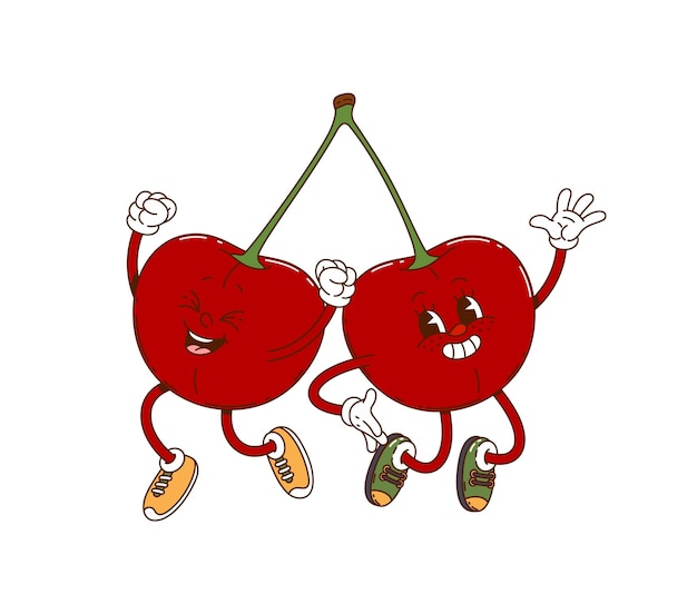 Cartoon groovy due personaggi felici di bacche di ciliegio