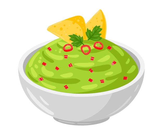 Cartoon Guacamole con illustrazione vettoriale di verdure Cibo tradizionale messicano isolato su bianco