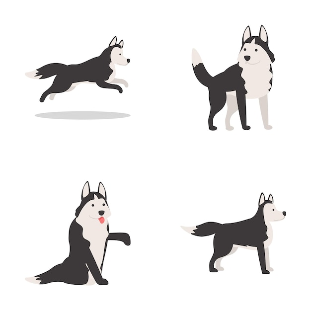 Cartoon husky icone set cartoon vettore felice cucciolo husky domestico
