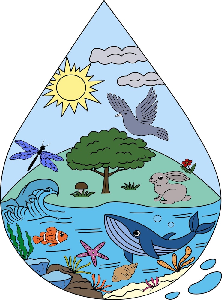 Vettore cartoon illustrazione della giornata mondiale dell'acqua con animali della foresta e del mare