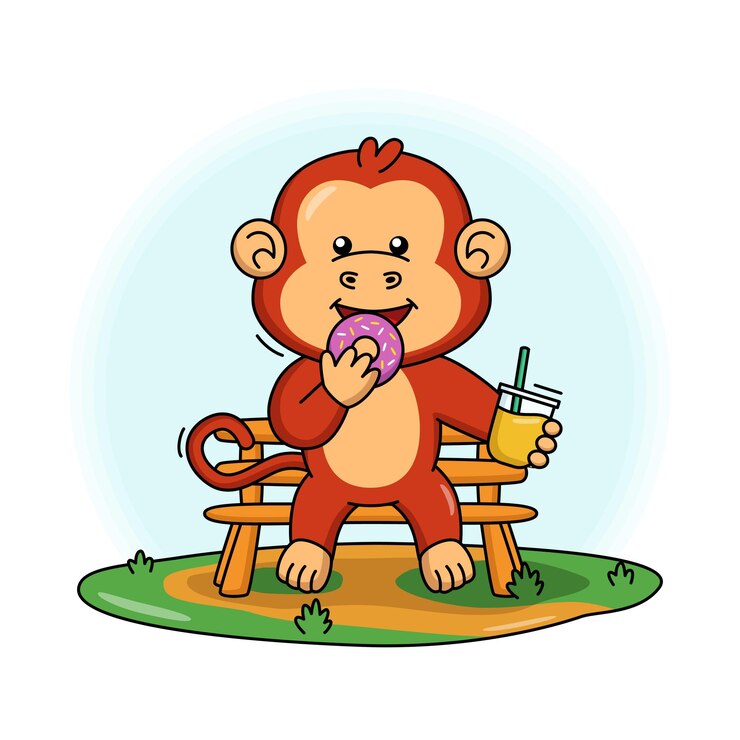 Cartoon illustrazione della scimmia carina che mangia ciambella