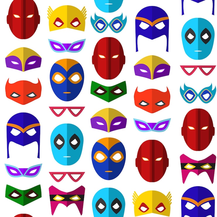Vettore cartoon maschera di supereroi seamless pattern vettore di sfondo