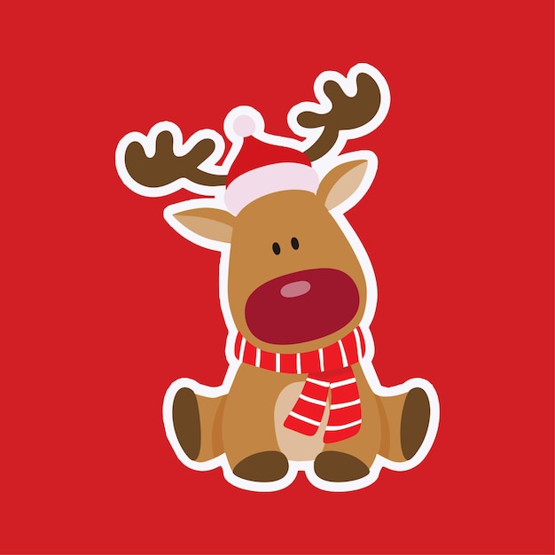 Cartoon Natale cervi e renne illustrazione vettoriale sfondo rosso 25 dic