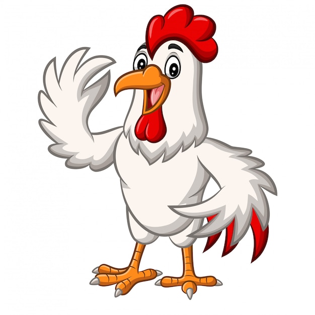 Cartoon pollo gallo mascotte agitando