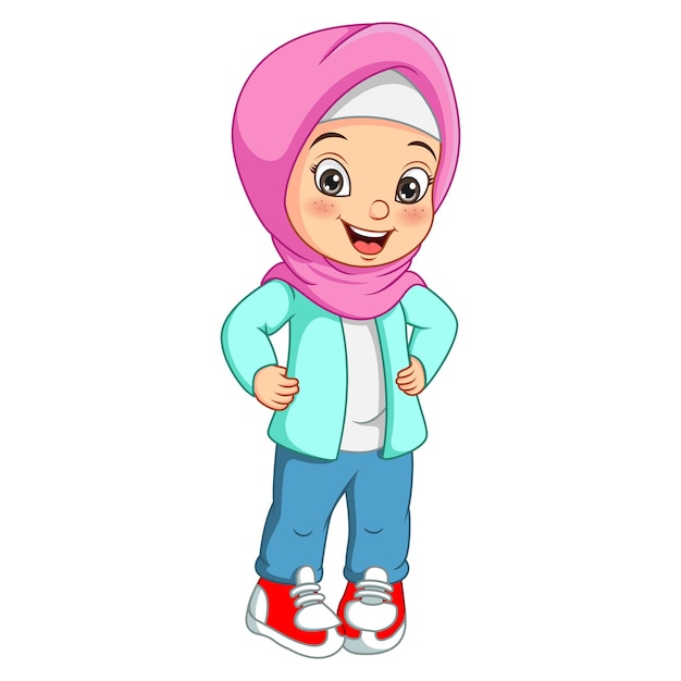 Cartoon ragazza musulmana in posa hijab