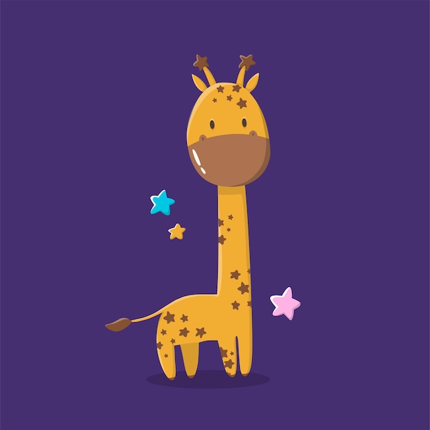 Cartoon simpatici animali per baby card giraffa nel cosmo spaziale