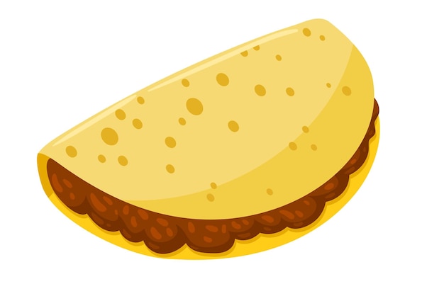 Cartoon Taco con illustrazione vettoriale di carne Cibo tradizionale messicano Illustrazione isolata su bianco