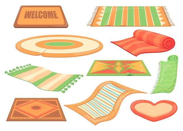 Cartoon tappeti di lana Tappetini da bagno di diverse forme tappeto tappeto tessuto da pezzi di tessuto decorazione tappeti tessili per pavimento o piedi colore rotolo rotondo illustrazione vettoriale