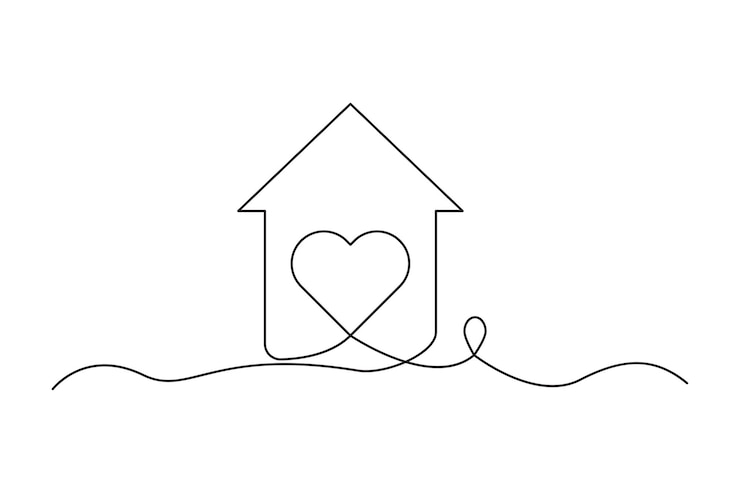 Vettore casa con cuore arte lineare semplice icona d'amore minimalista illustrazione vettoriale