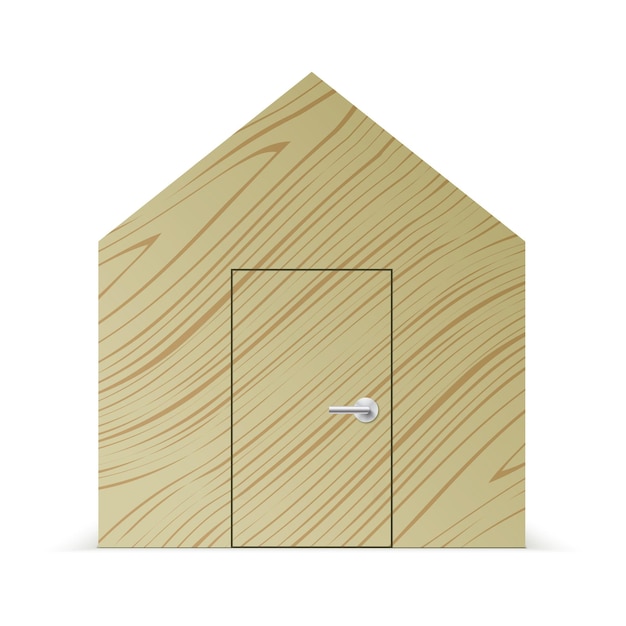 Casa di legno astratta in una vista frontale. Concetto di casa, illustrazione vettoriale.
