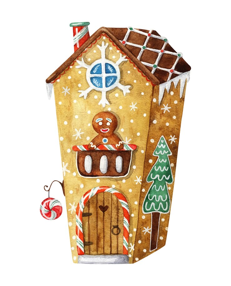 Casa di marzapane. Simpatica illustrazione di Natale in stile cartone animato
