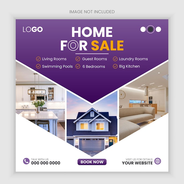 Casa immobiliare proprietà quadrata vendita di social media web banner o modello di post Instagram