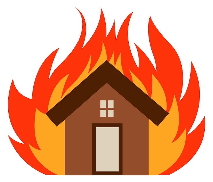 Vettore casa in fiamme icona a colori di emergenza danni da incendio isolati su sfondo bianco