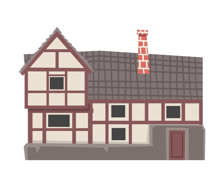 Vettore casa residenziale storica medievale con illustrazione vettoriale del tetto di piastrelle